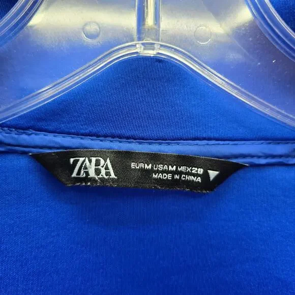 Zara Women's Long Sleeve Full-Zip Jacket Drawstring Pockets Blue Size Medium - Picture 4 of 4